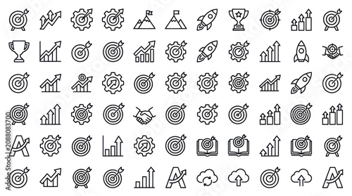 Business growth and strategic marketing line icon collection.