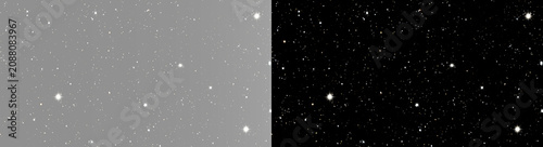 Foto Abstract white starfield overlay, twin realistic space stars texture on black and grey background wide banner