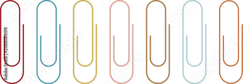 Fotografie Colorful metallic paper clips set isolated on transparent background