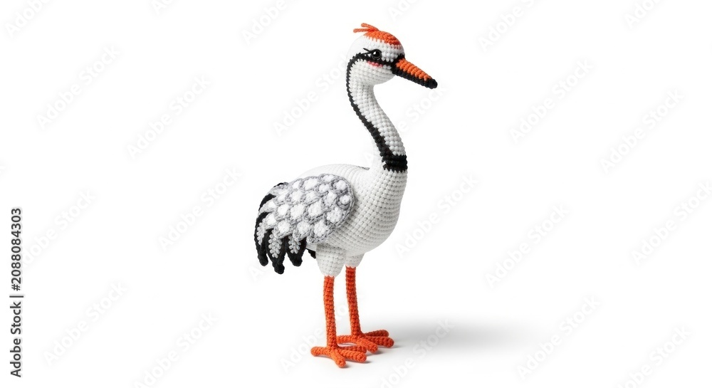 Fototapeta premium Handmade amigurumi crane bird toy isolated on white