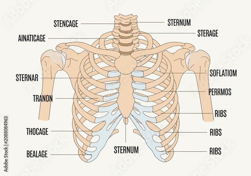 фотографія Anatomical illustration of the human rib cage and sternum with labels