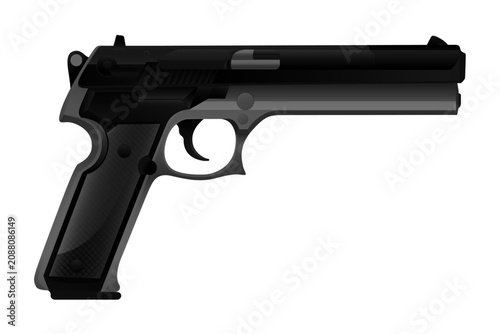 Fotografie Realistic Black Semi Automatic Handgun Vector Illustration Isolated on White Bac