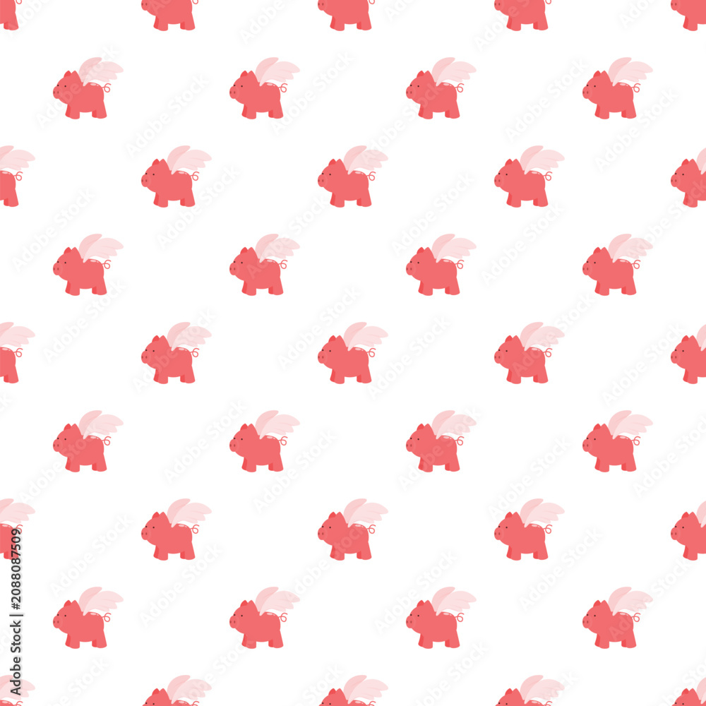 Obraz premium Repeating cute cartoon flying pigs on a white background creating a whimsical pattern