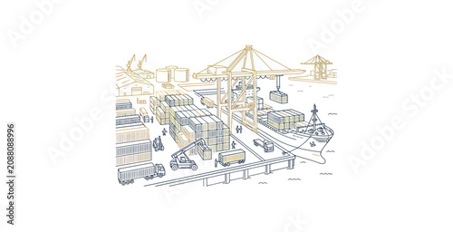 Shipping Port Terminal Vector Illustration