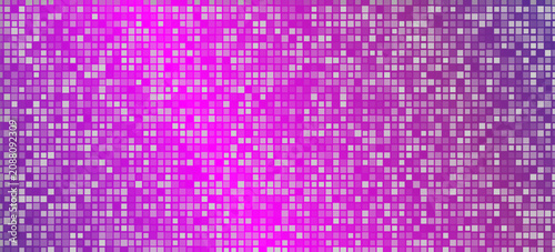 Colorful geometric square texture with Pink purple disco party pattern background, seamless pixel mosaic, glowing retro vector design, vibrant celebration backdrop.