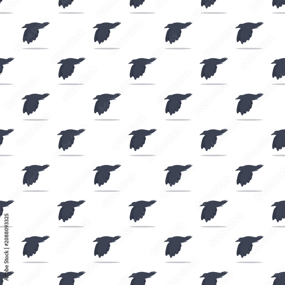 Fototapeta premium Flying crows creating a repeating bird pattern on a white background