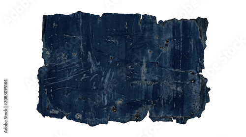 Torn blue paper texture with scratches and wear transparent background