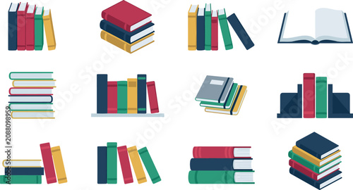 Принти на полотні Minimalist Book and Library Stack Vector Icon Set Featuring Textbook Bundles Ope