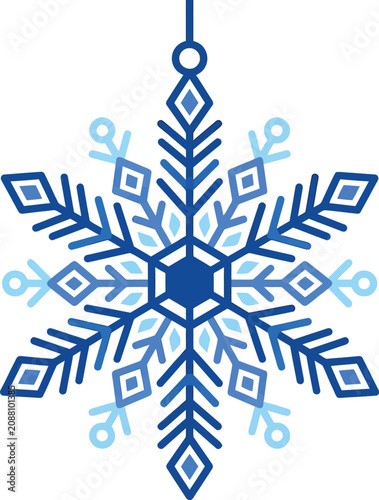 Christmas home decor flat illustration features snowflake hanging ornament indoors