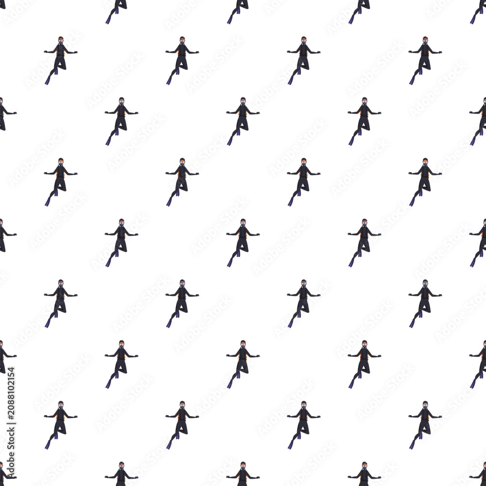 Fototapeta premium Repeated scuba diver illustrations creating a seamless pattern on a white background