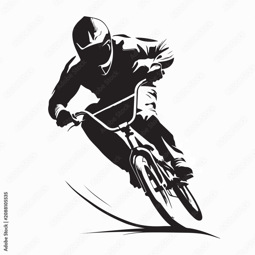 Obraz premium Extreme BMX Bicycle Rider Silhouette Illustration On White Background