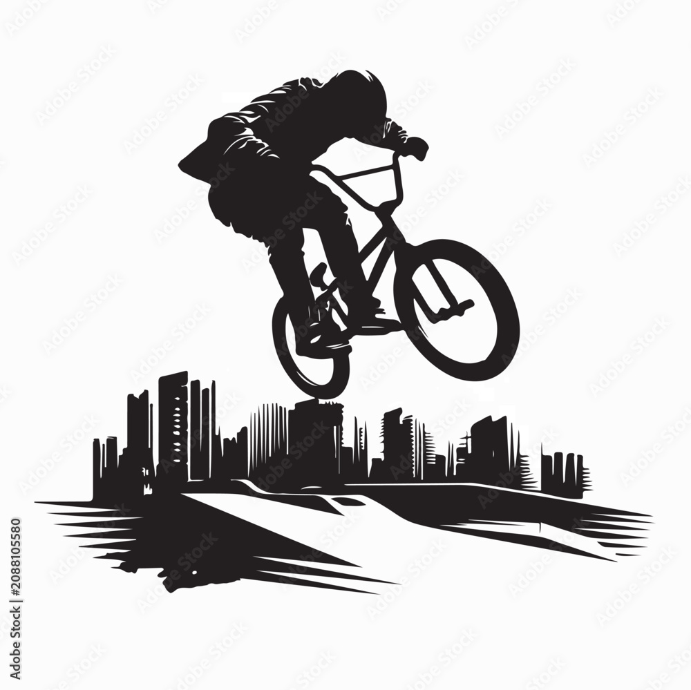 Obraz premium Freestyle BMX Rider Doing Trick in Skatepark Silhouette Vector
