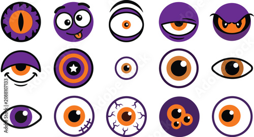 Konstfotografi Collection of Cartoon Eyes with Various Expressions and Styles in Flat Design