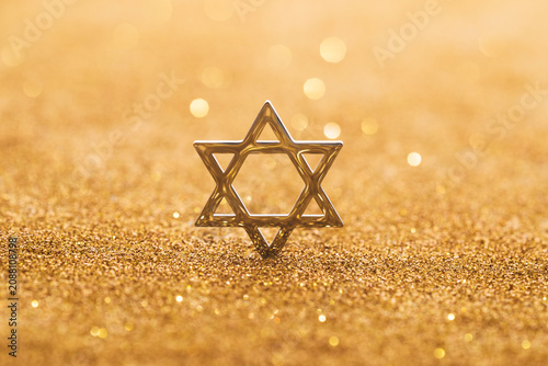 Photography Jewish star of david on golden background