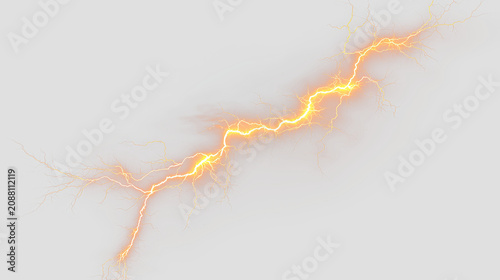 Foto Bright orange lightning bolt on a transparent background showing energy and powe