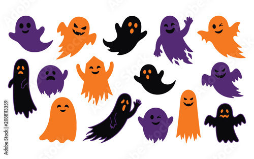 Halloween vector bundle cute ghost illustrations for spooky season designs printables