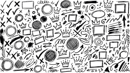 Hand drawn doodle elements and symbols set