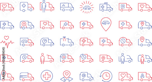 Foto Ambulance and Emergency Vehicle Icon Set with Delivery Location Vector Icons