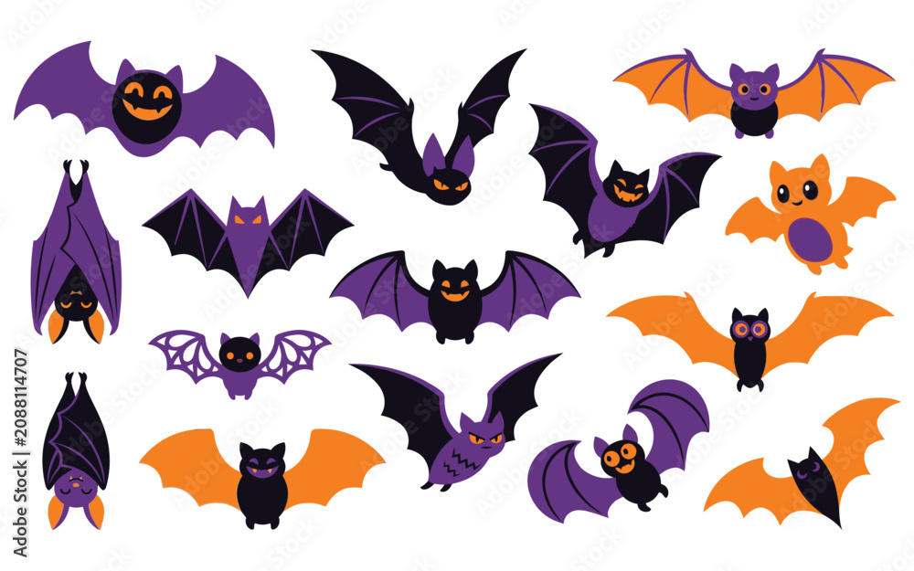 Fototapeta premium Halloween vector bundle cute bats owls spooky creatures for october 31st designs