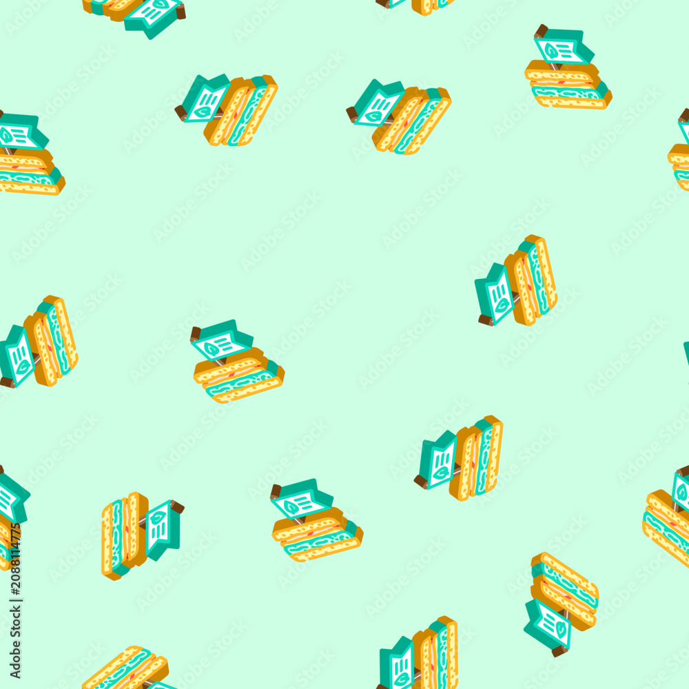 Fototapeta premium burger vegan food isometric seamless pattern. burger vegan food sign illustration