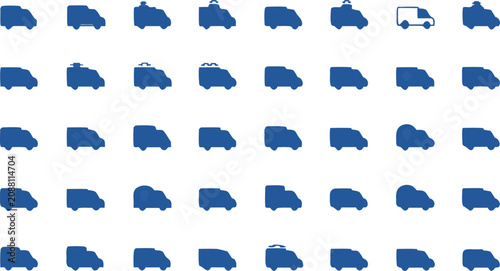 Tableau sur toile Delivery Van and Truck Icon Set with Cargo Vehicle Vector Solid Blue Icons