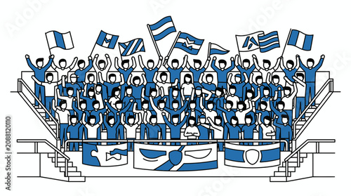 Soccer Fans Waving Flags Cheering.
