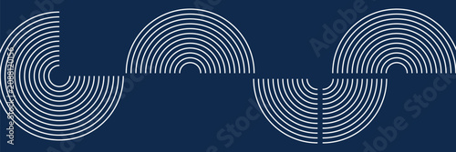 Fényképezés Abstract dark blue background with geometric half circles forming a wavy pattern
