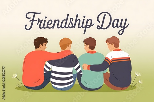 Friendship day illustration four young men bonding together