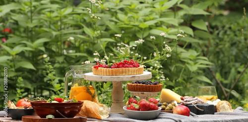 outdoor picnic with fresh berries and baked goods