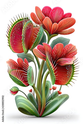 Stylized red carnivorous plant digital render high resolution picture