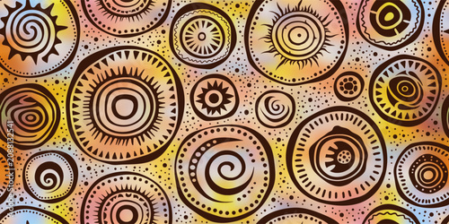Fotografie Seamless ethnic pattern, hand-drawn ethnic circles elements, vector print