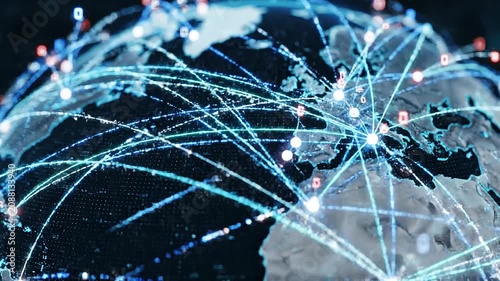 Global digital network connections over earth showing communication and technology concept