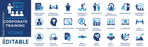 Bild auf Leinwand Corporate Training and Employee Development Solid Icon Set