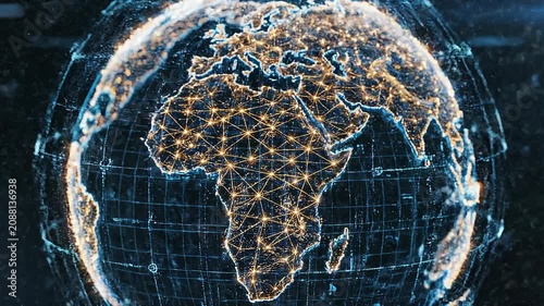 Digital map of Africa with glowing network connections illustrating modern technology and communication