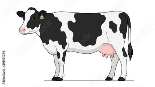 Fotografi Holstein Friesian dairy cow vector illustration isolated on white background