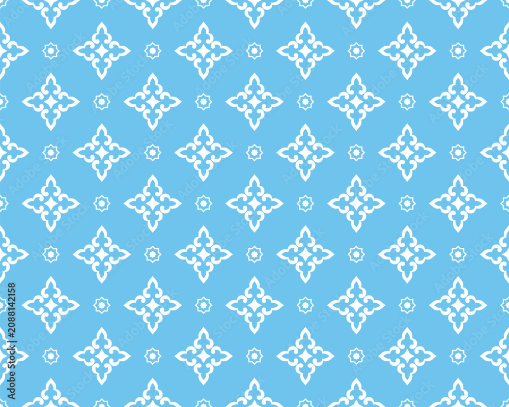 Fototapeta premium Flower geometric pattern. Seamless vector background. White and blue ornament