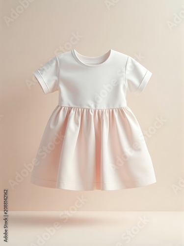 Soft Pink and White Baby Dress with Delicate Silhouette in Studio Space.
