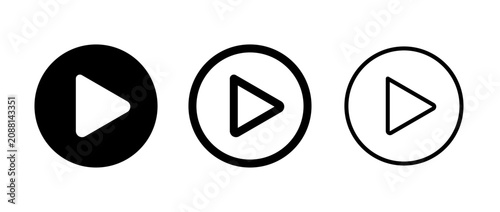 Play Icon In Filled Outline And Thin Line Styles Against A White Background