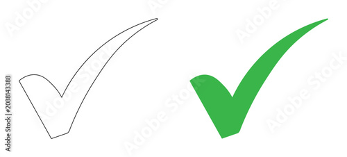 Green and white check mark vector illustrations with transparent background for digital use