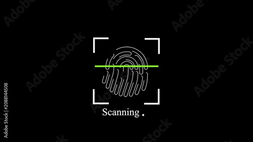 Fingerprint scanning icon animation with Touch ID, futuristic digital processing, and security concept.