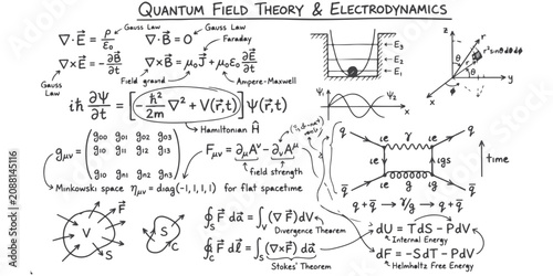 Εκτύπωση καμβά Handwritten physics equations and formulas about quantum field theory and electr