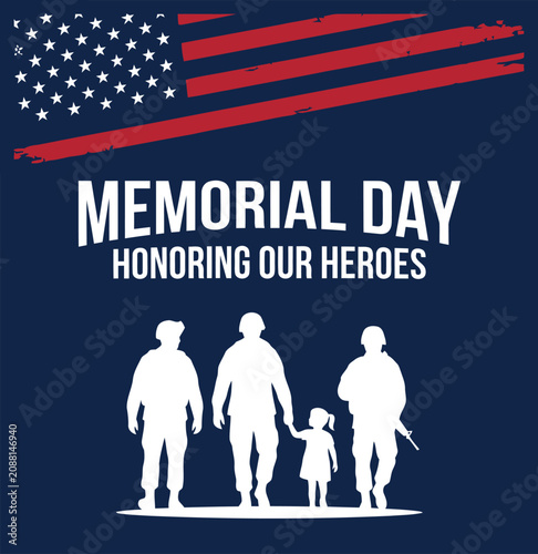 Billede på lærred Memorial Day honoring our heroes social media banner card with military family s