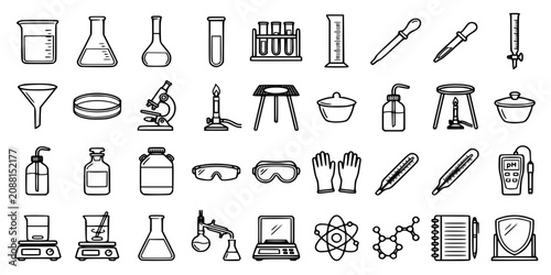 Foto Chemistry Laboratory Research and Scientific Glassware Outline Icon Set
