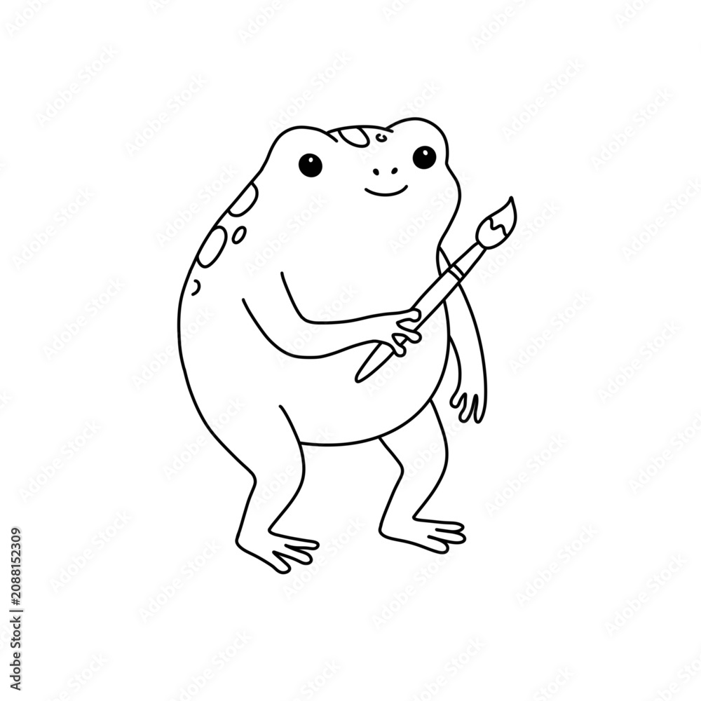 Obraz premium Black and White, Outline Hand drawn of , Retro Whimsical Frogs theme clip art, Perfect for DIY, and Coloring book.