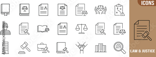 Law and justice legal vector icons. gavel icon set, scales icon set, book icon set