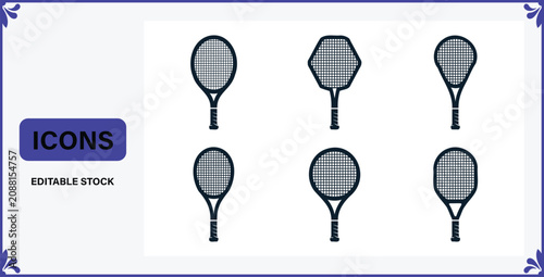 Collection of various tennis racket icons in different shapes and designs for sports and graphic resources use  tennis rickets