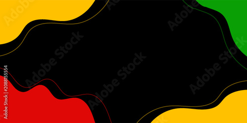 Bild auf Leinwand Abstract black background with pan African colors red yellow green fluid wave shapes