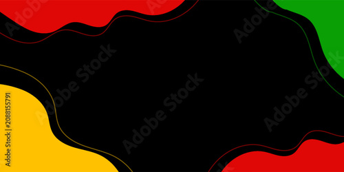 Bild auf Leinwand Abstract black background with pan African colors red yellow green fluid wave shapes