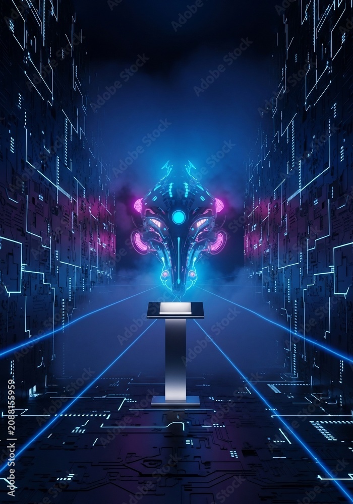 Fototapeta premium Cybernetic Sentinel's Luminescent Throne
