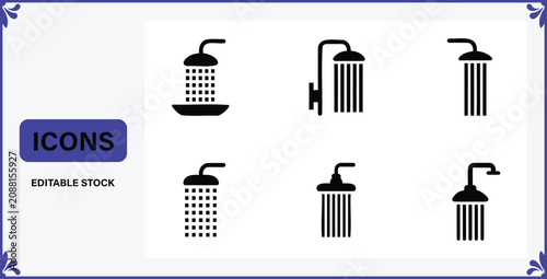 Fotografie Shower head icons in different styles and designs for bathroom and plumbing use